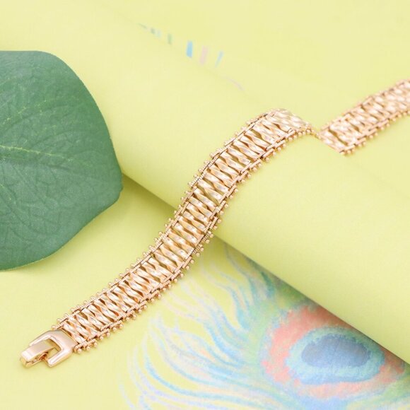 "Elegant Rose Gold Wide Link Bracelet in High Polish Finish, XPBL1121 - Picture 1 of 12